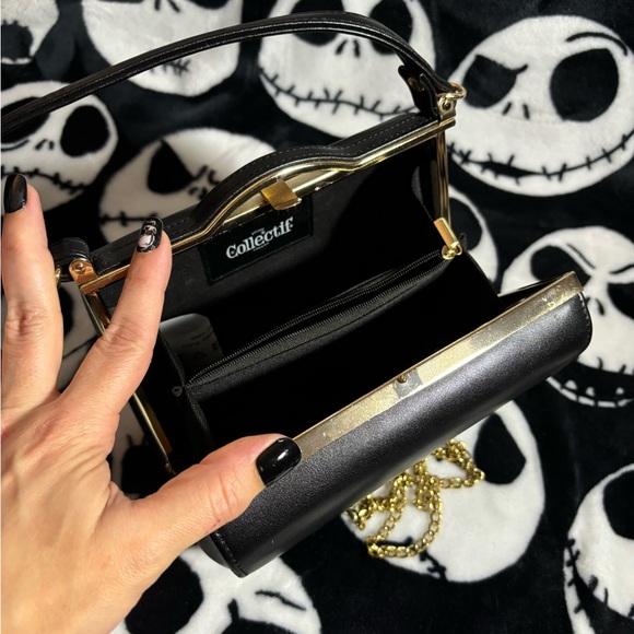 Collectif London Black Leather and Gold Evening Purse with Removable Strap - Picture 7 of 7